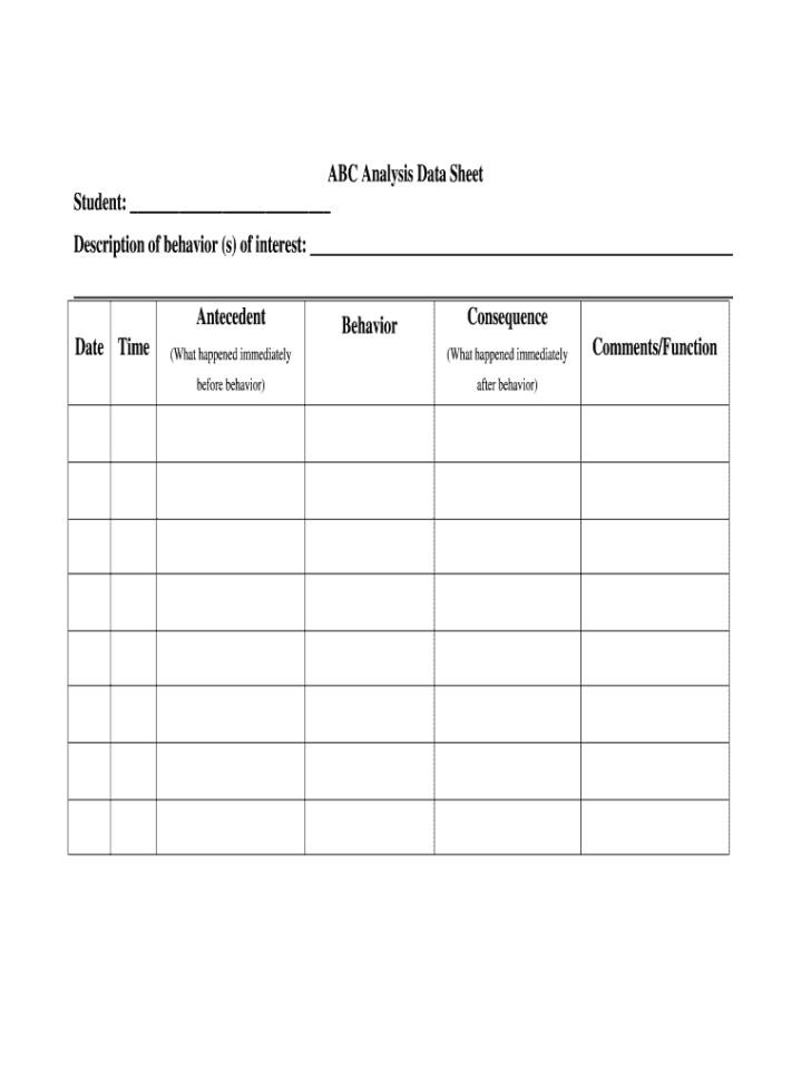 ABC Data Sheets Printable