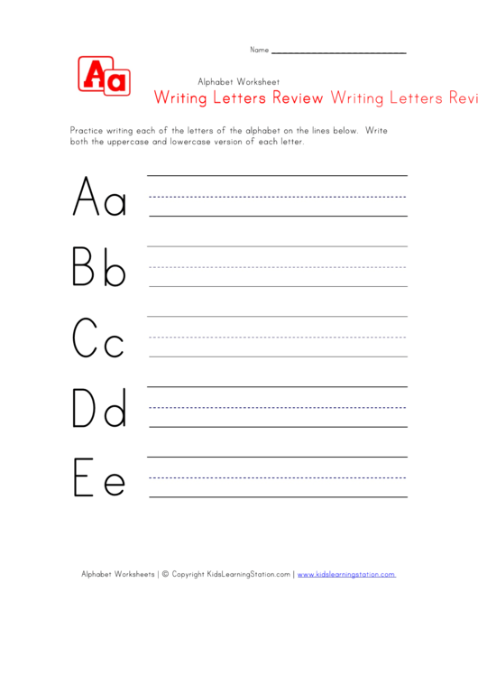 Alphabet Worksheet For Kids Writing Letters A B C D And E Review 