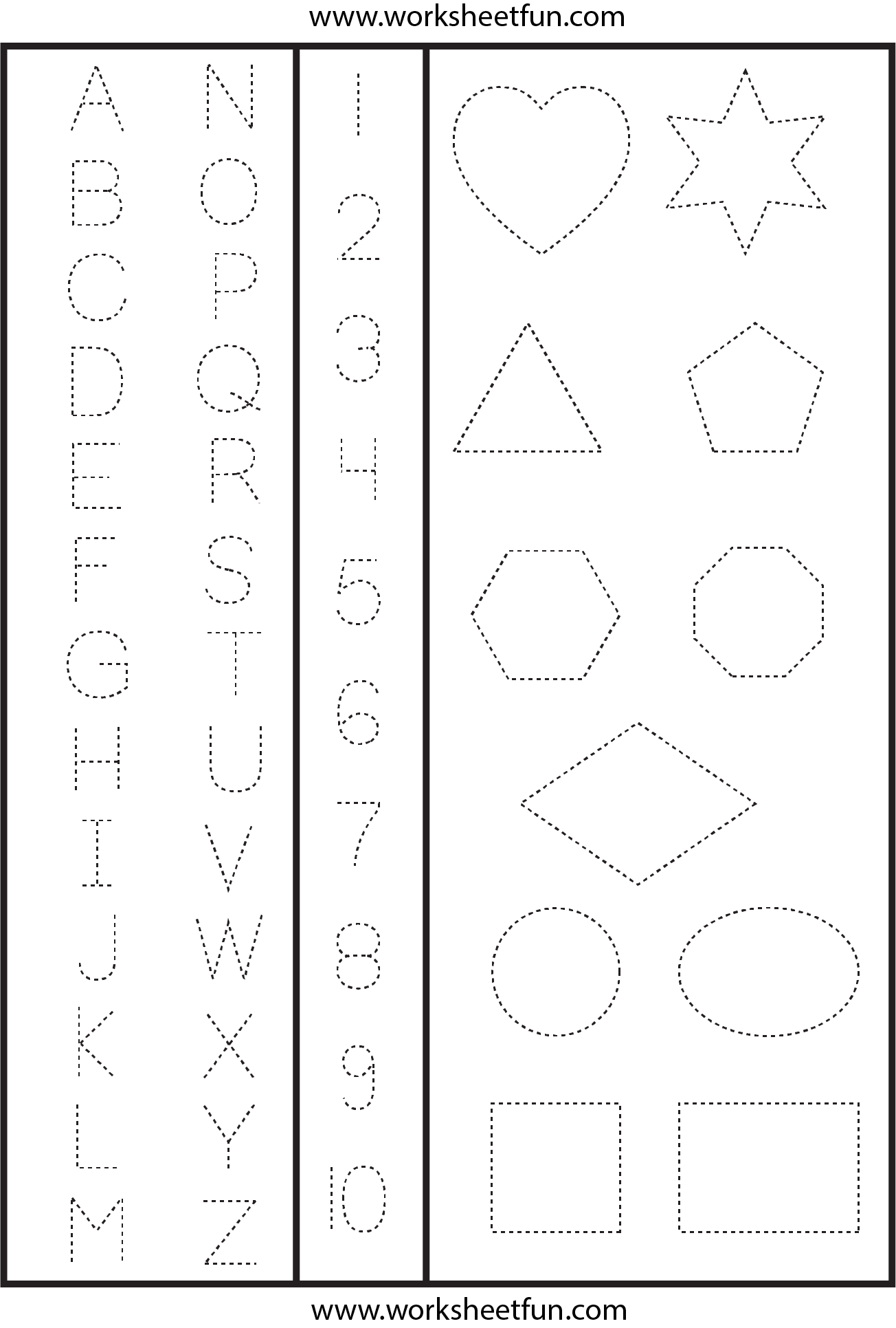 Letters Numbers And Shapes Tracing Worksheet FREE Printable 