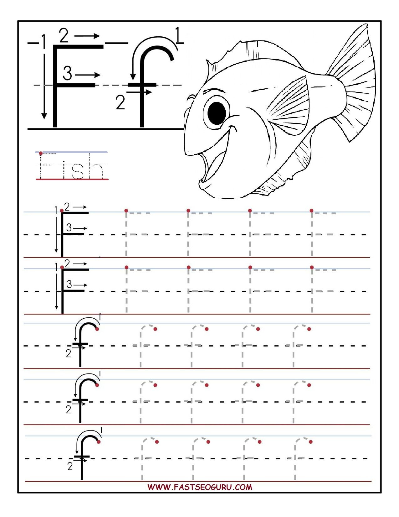 Printable Letter F Tracing Worksheets For Preschool Alphabet 
