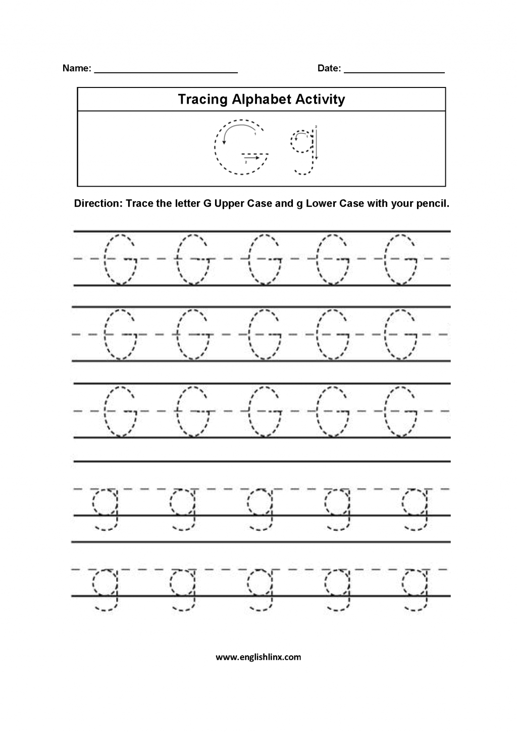 The Letter G Tracing Worksheets AlphabetWorksheetsFree