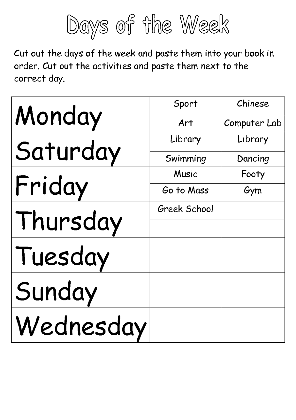 Worksheets For Days Of The Week Activity Shelter