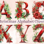 24 Png Watercolour Red Christmas Alphabet Clipart, Christmas Letters Clip  Art, Christmas Font Png, Xmas Noel Floral Alphabet Sublimation Intended For Religious Christmas Alphabet