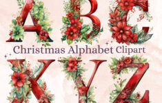 24 Png Watercolour Red Christmas Alphabet Clipart, Christmas Letters Clip  Art, Christmas Font Png, Xmas Noel Floral Alphabet Sublimation regarding Clipart Christmas Alphabet Letters