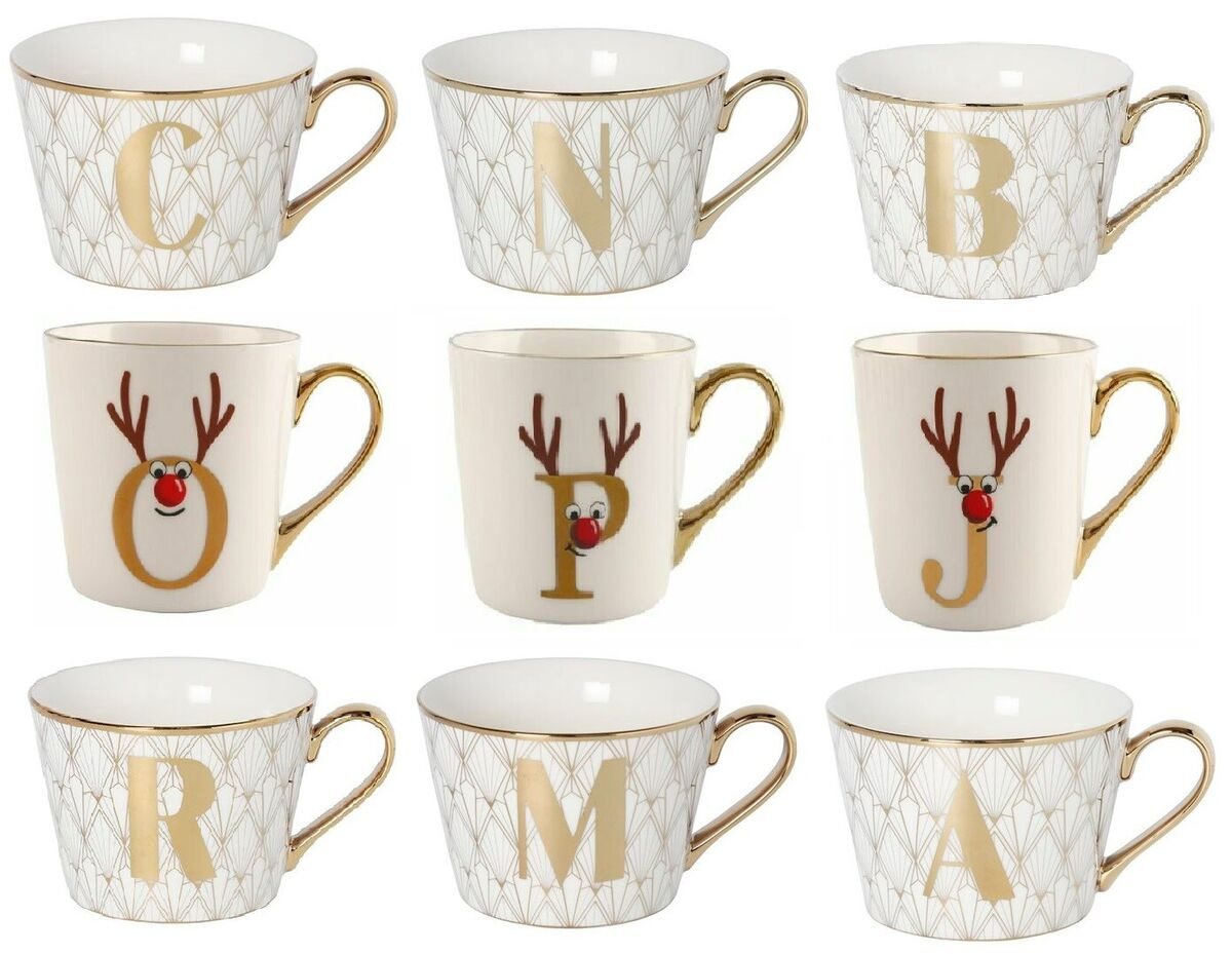 Alphabet Mug Christmas Gold Letters Reindeer Name Initials Mug with regard to Christmas Alphabet Mug