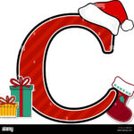 Capital Letter C With Red Santa'S Hat And Christmas Design In Christmas Alphabet Letter C