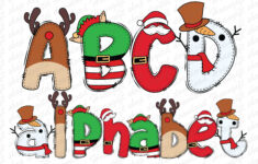 Christmas Alphabet, Christmas Doodle Letters, Reindeer, Elf, Santa for Christmas Alphabet Stickers