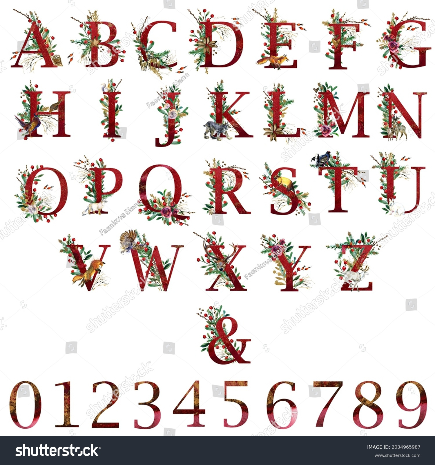 Christmas Alphabet Christmas Fonts Numbers Watercolor Stock intended for Christmas Alphabet Fonts