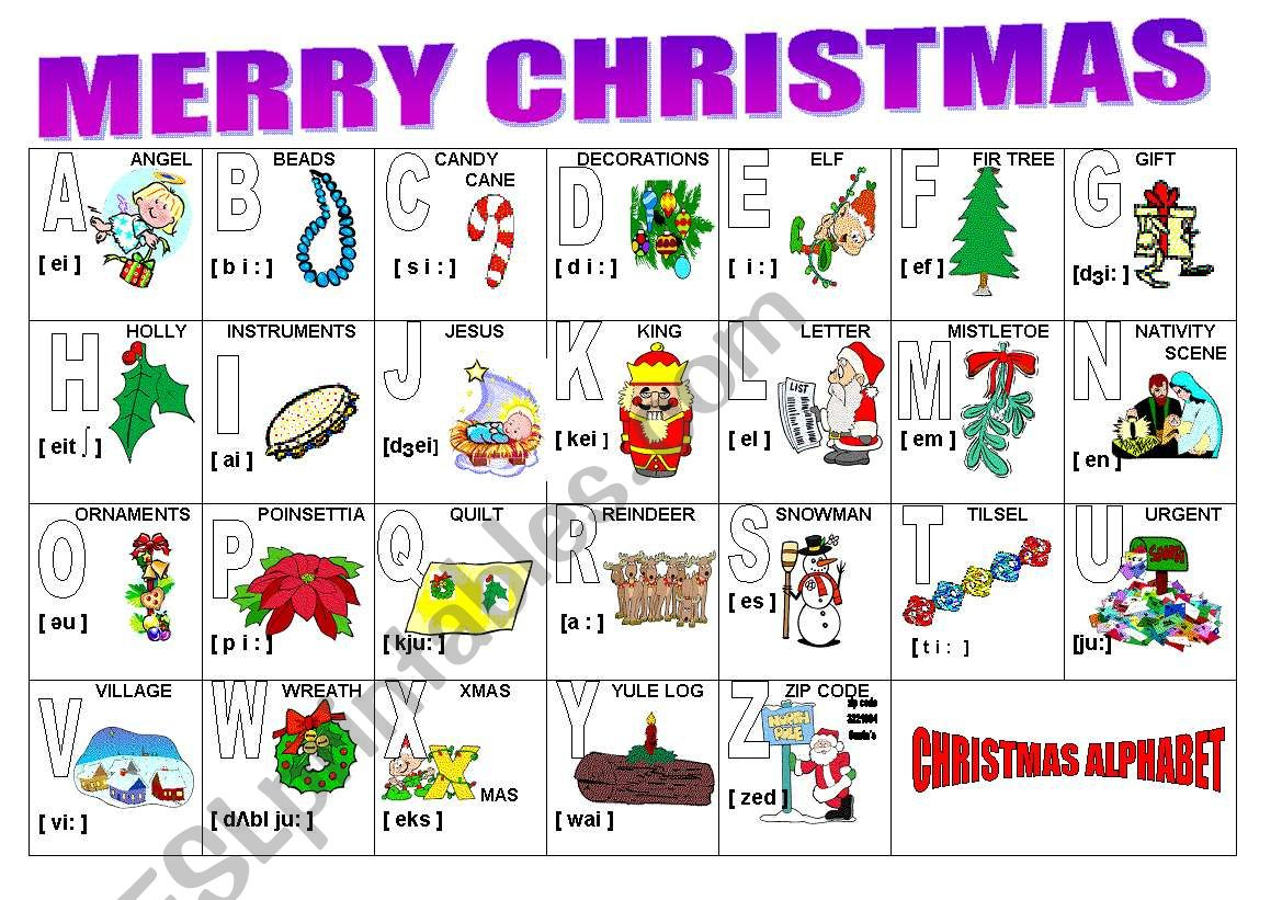 Christmas Alphabet - Esl Worksheetmilagrin for Christmas Word Alphabet