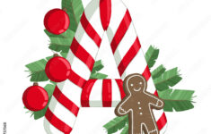 Christmas Alphabet. Illustration Of Letter A With Tree, Cookie And intended for Christmas Alphabet Letter A