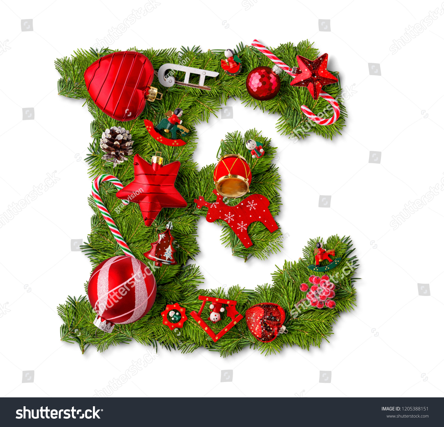 Christmas Alphabet Letter E Isolated On Stock Photo 1205388151 in Christmas Alphabet Letter E