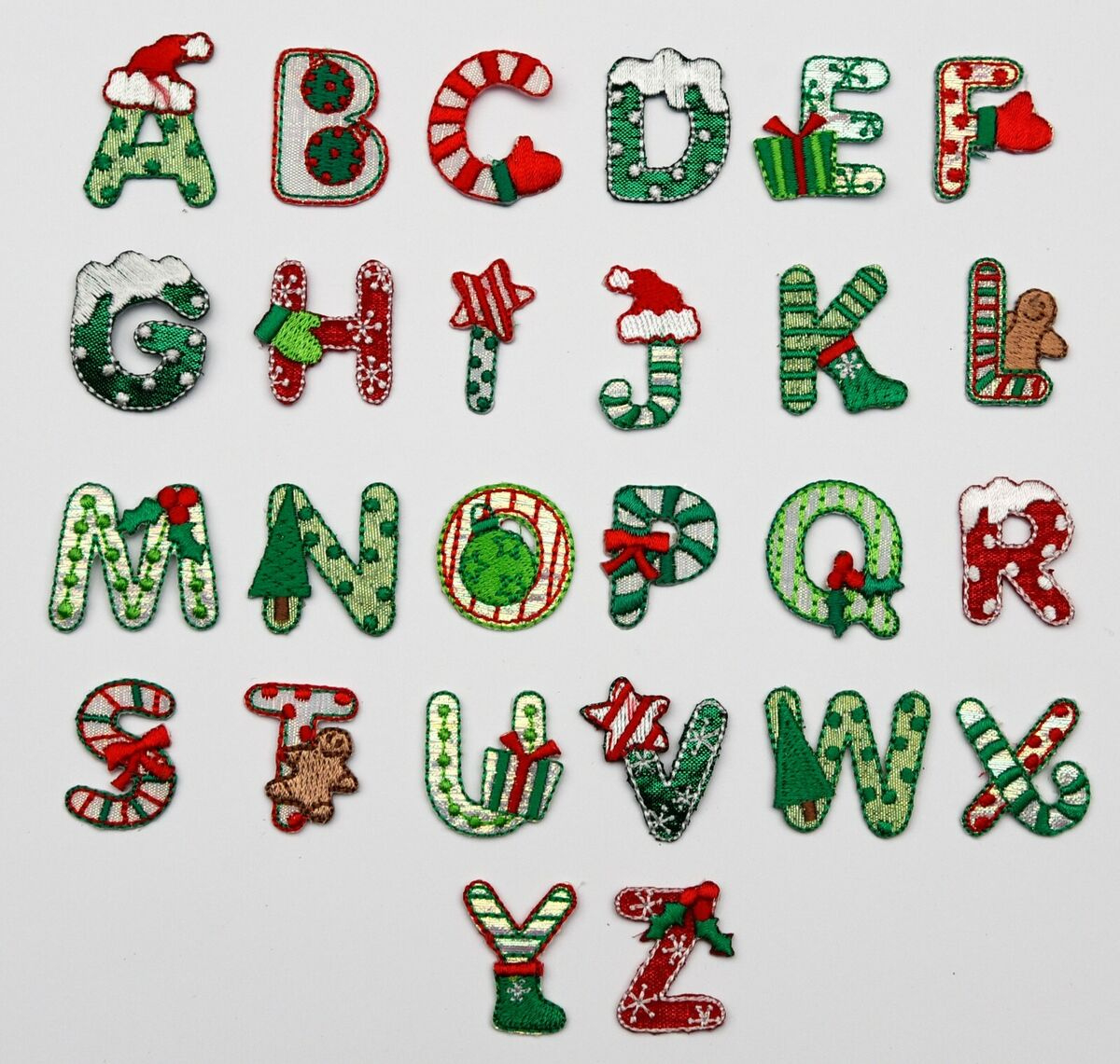 Christmas Alphabet Letters Embroidered Motif Fabric Iron On Patch in Christmas Alphabet Images