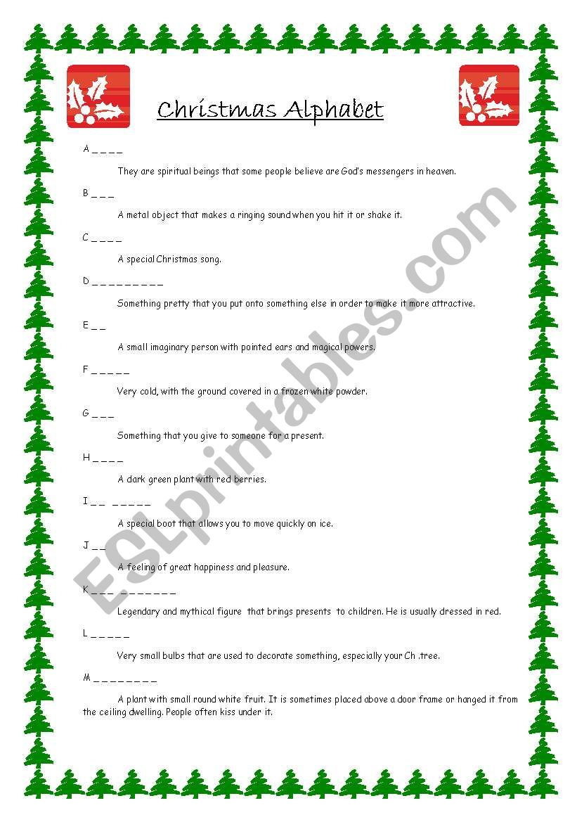 Christmas Alphabet Quiz - Esl Worksheetmarierose in Christmas Alphabet Quiz