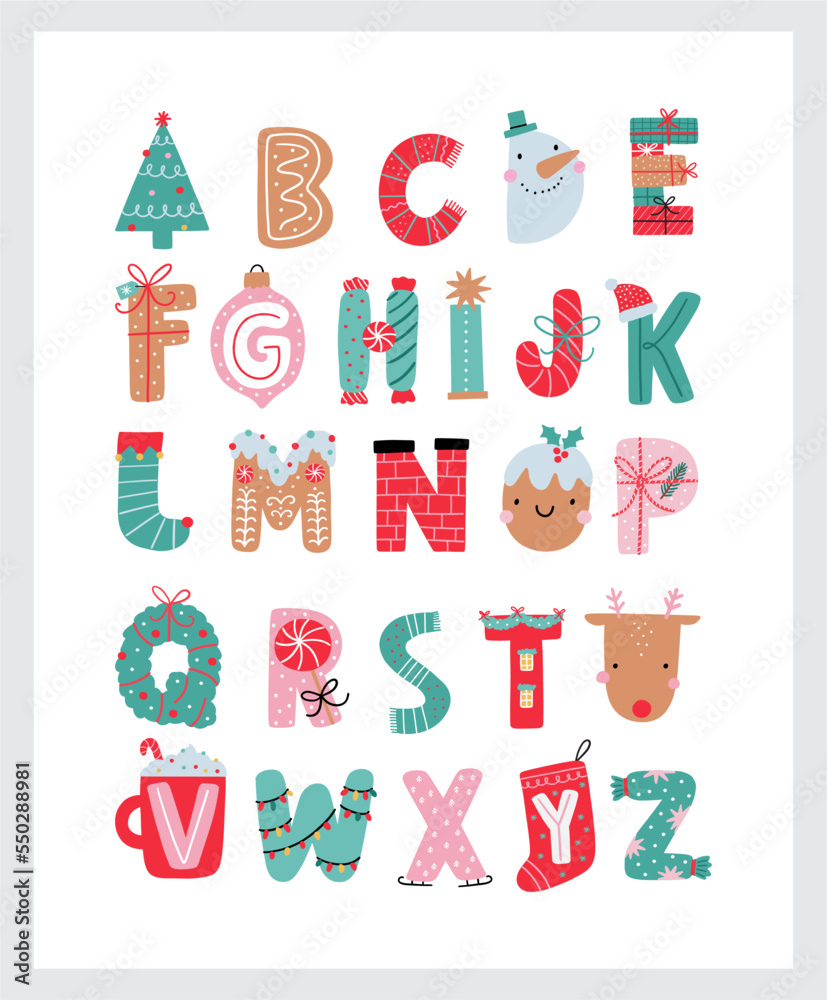 Christmas Alphabet With Cute Characters. Winter Abs And Cartoon intended for Letters of the Alphabet Christmas