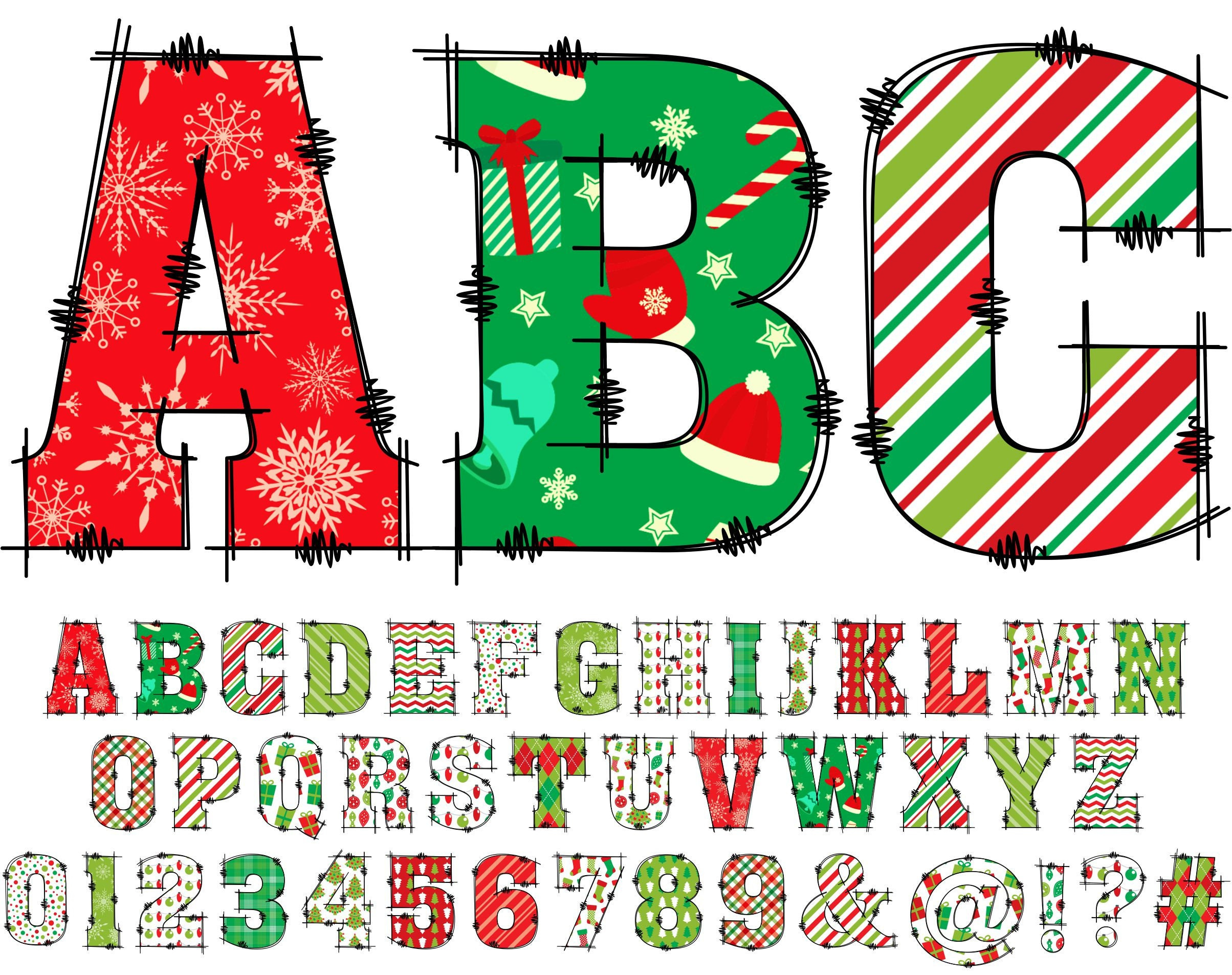 Christmas Clipart Alphabet Png, Wrapping Paper Alphabet, Doodle with Clipart Christmas Alphabet Letters