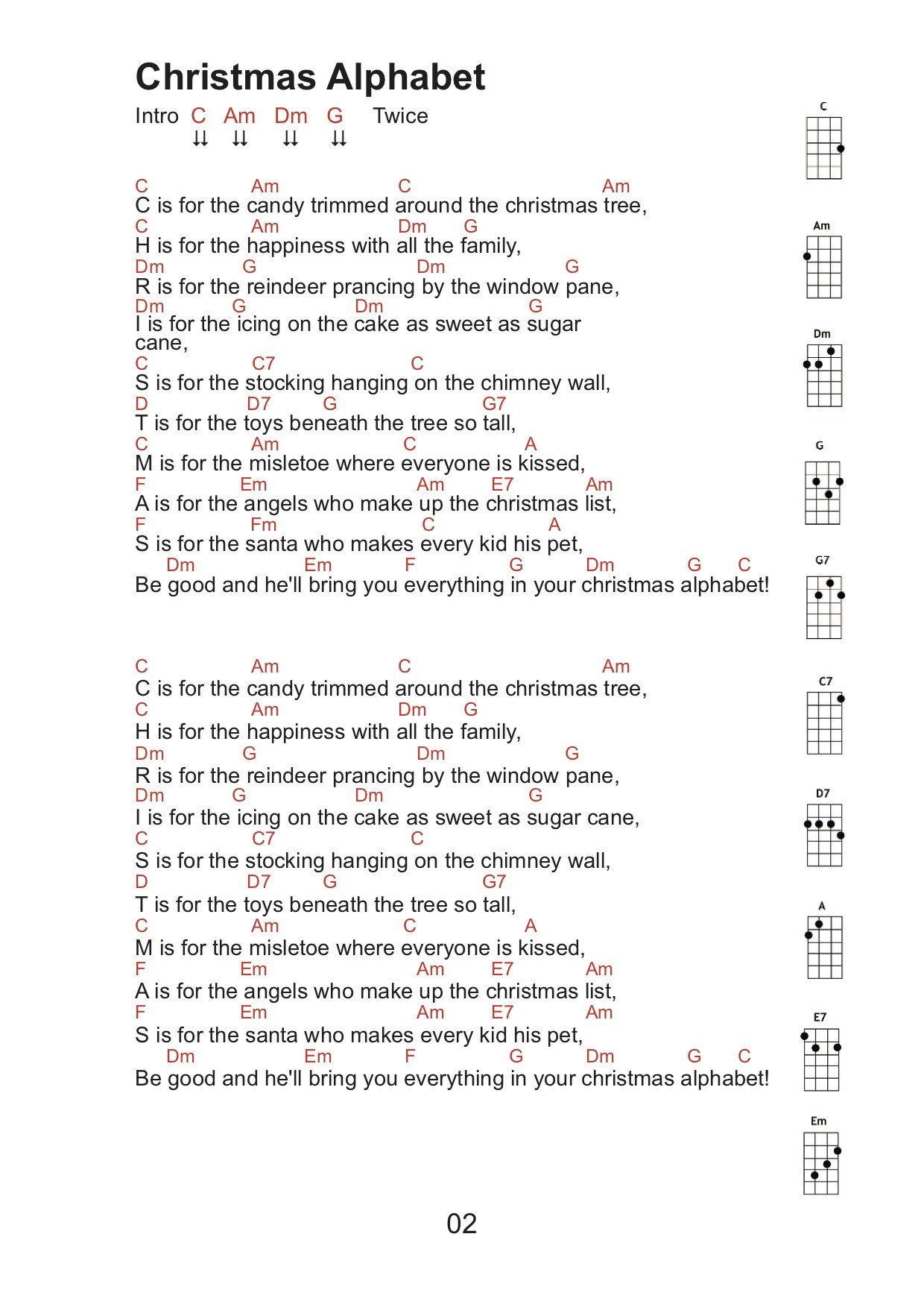 Christmas Song Book in Christmas Alphabet Song Lyrics Chords