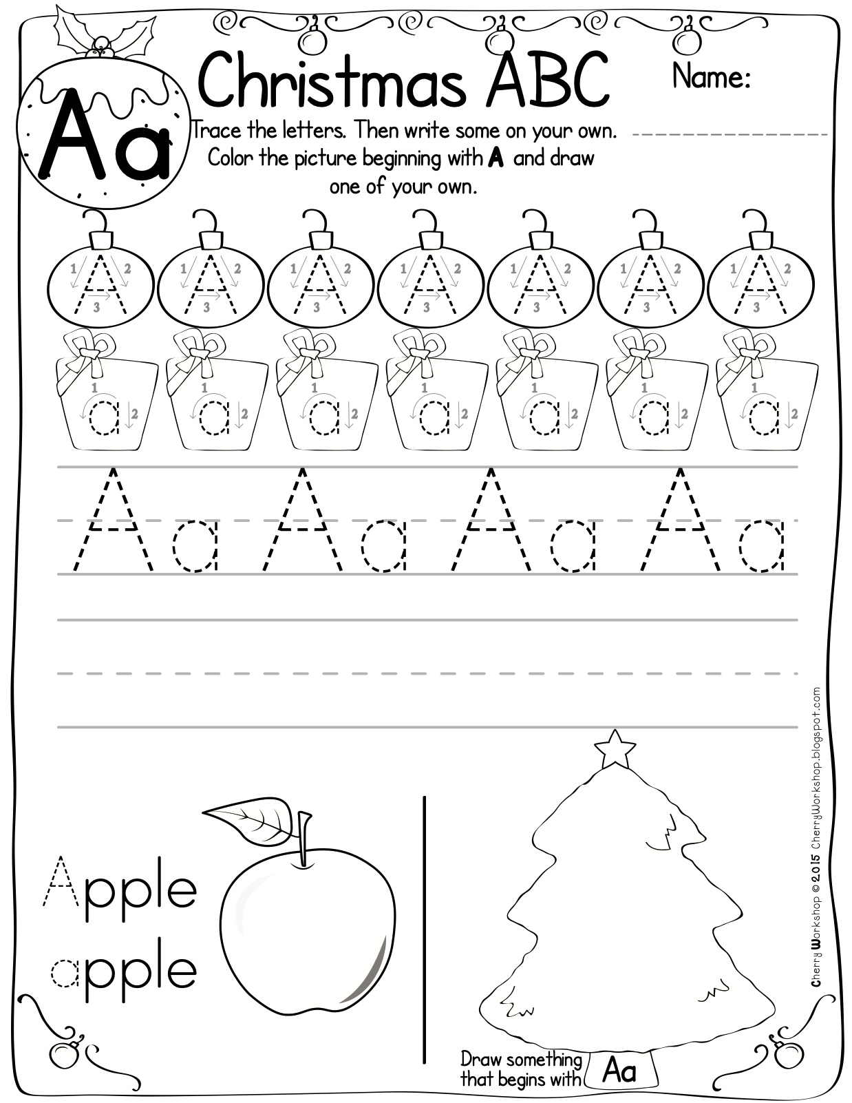 Christmas Themed Abc Pracitce Worksheetsteach Simple with Christmas Alphabet Worksheets For Kindergarten