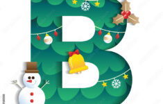 Letter B Alphabet Font Cute Merry Christmas Concept Mistletoe Bell for Christmas Alphabet Letter B