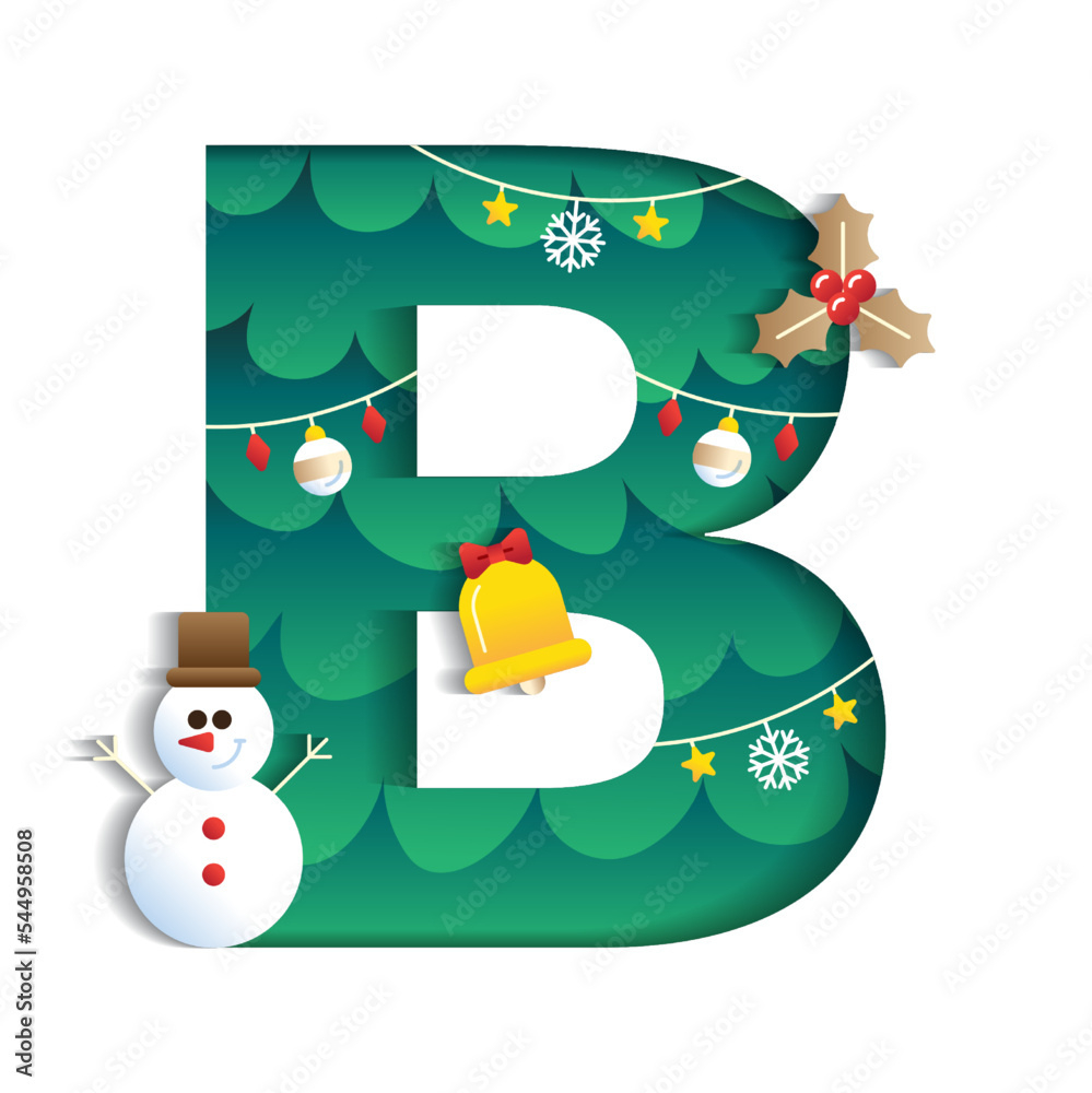 Letter B Alphabet Font Cute Merry Christmas Concept Mistletoe Bell for Christmas Alphabet Letter B