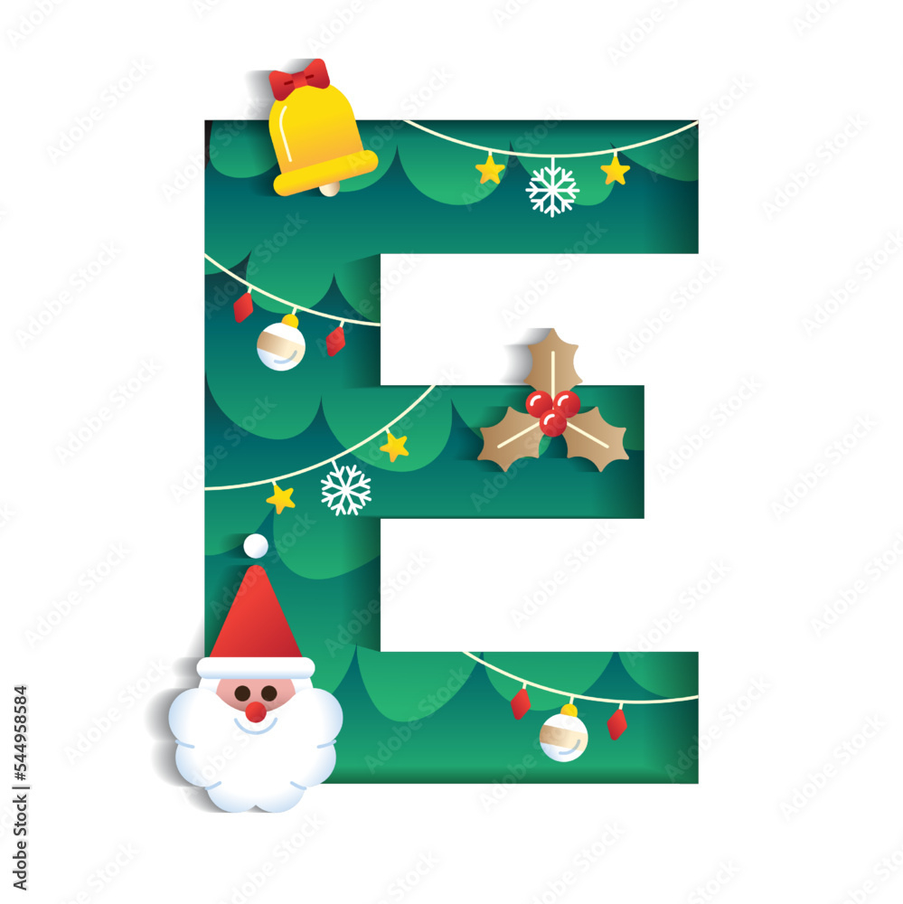 Letter E Alphabet Font Cute Merry Christmas Concept Bell Santa for Christmas Alphabet Letter E