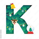 Letter K Alphabet Font Cute Merry Christmas Concept Reindeer Bell Regarding Christmas Alphabet Letter K