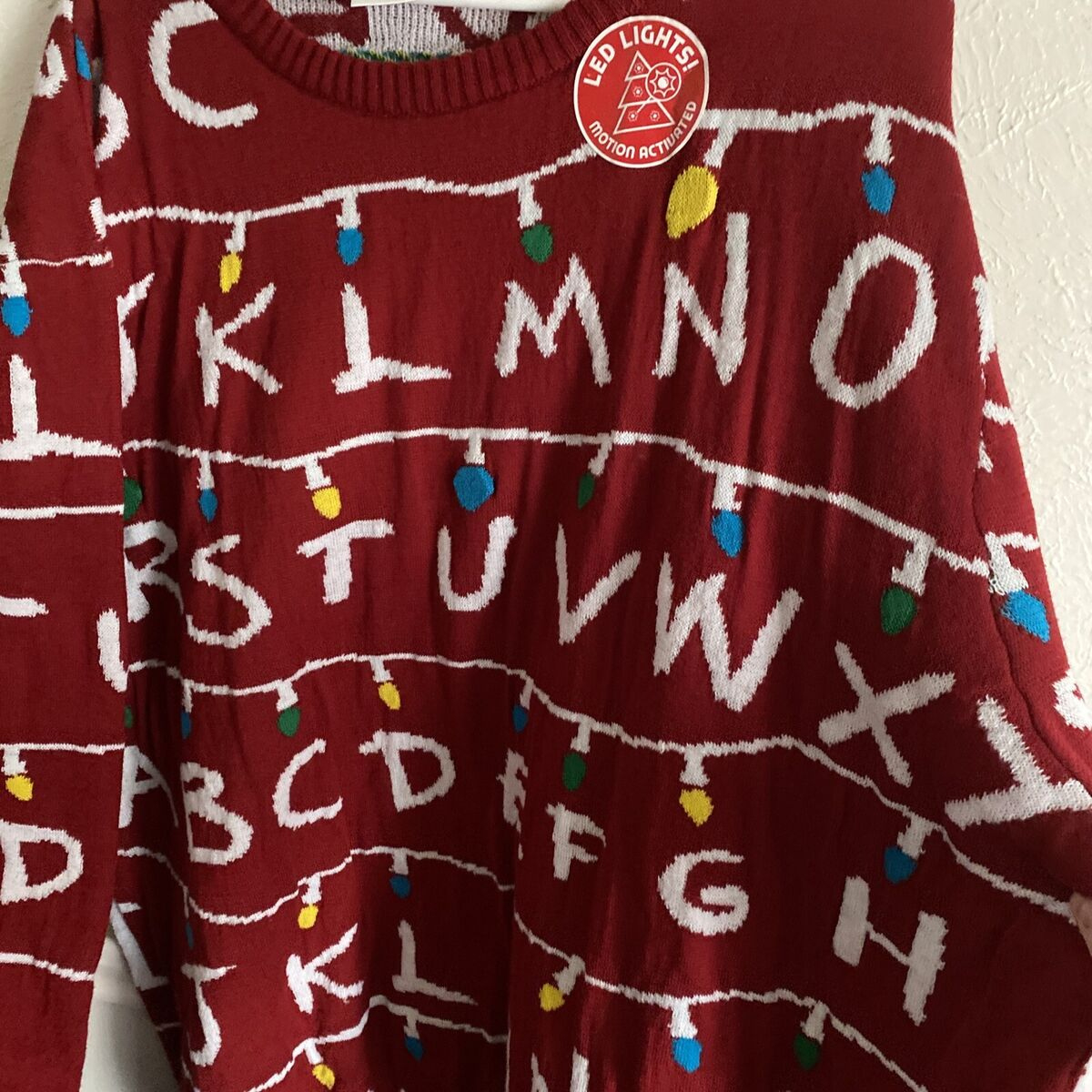 Netflix Stranger Things Light Up Christmas Lights Holiday Ugly A B regarding Stranger Things Alphabet Christmas Sweater