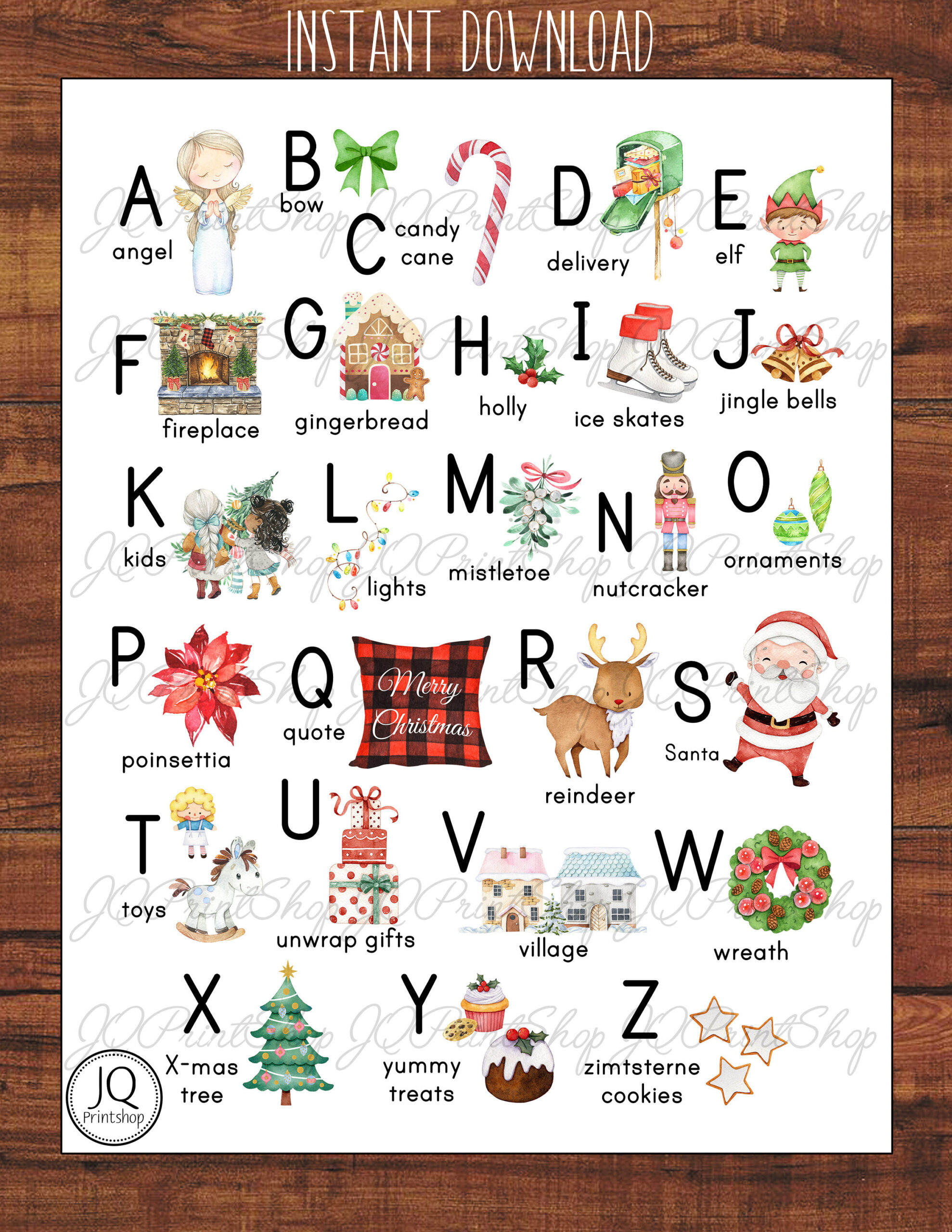 Printable Christmas Art, Christmas Abc&amp;#039;S, A-Z Christmas Words with Christmas Words That Start With Every Letter of the Alphabet