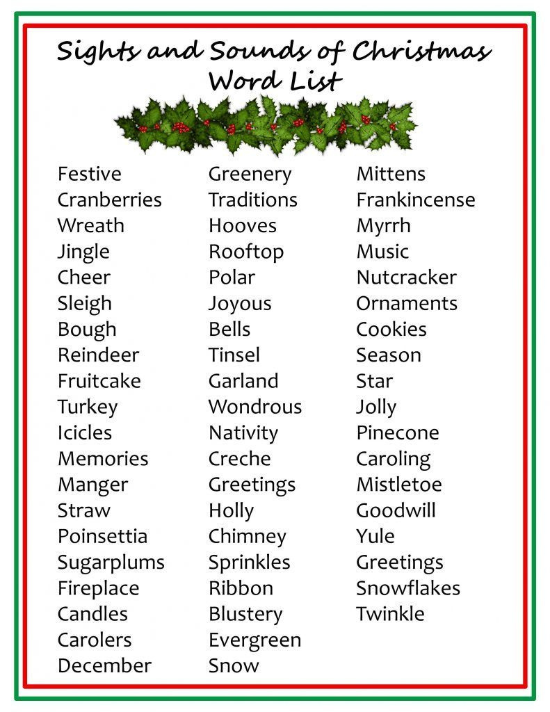 Sights And Sounds Of Christmas Word List within Christmas Word Alphabet