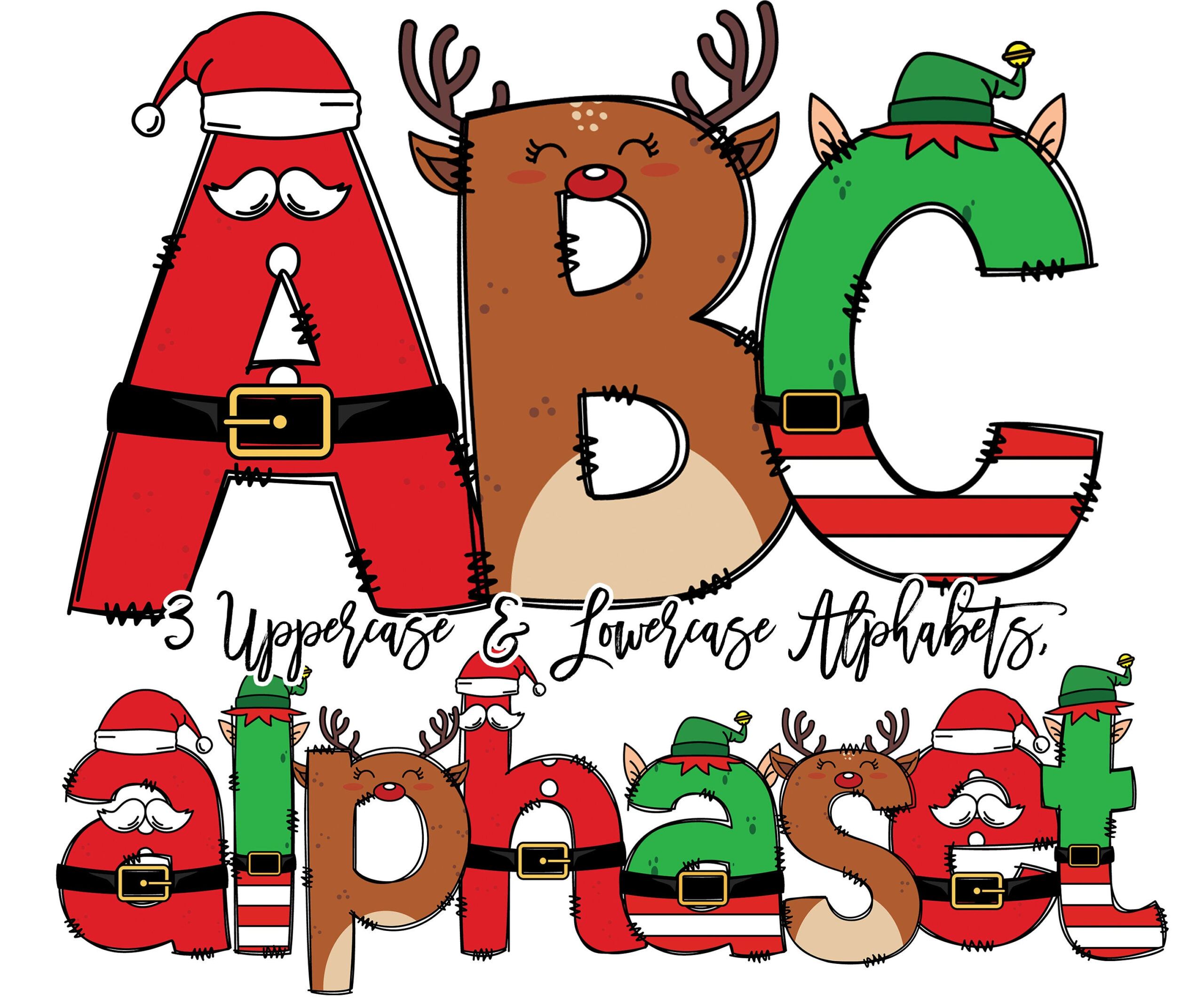 Weihnachten Doodle Buchstaben, Santa Sublimation Schriftart, Xmas pertaining to Letters of the Alphabet Christmas